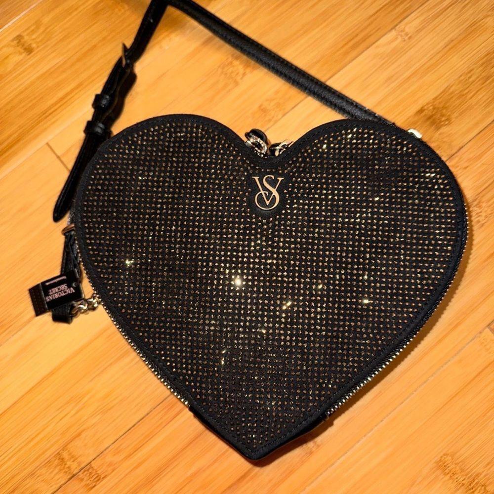 Victoria’s Secret Black Rhinestone Heart Crossbody Bag - Picture 4 of 4